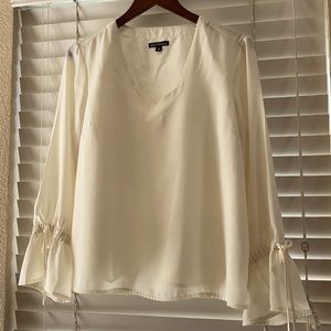 J. Crew Cream Drawstring Ruffle long sleeve V-neck Lined Top